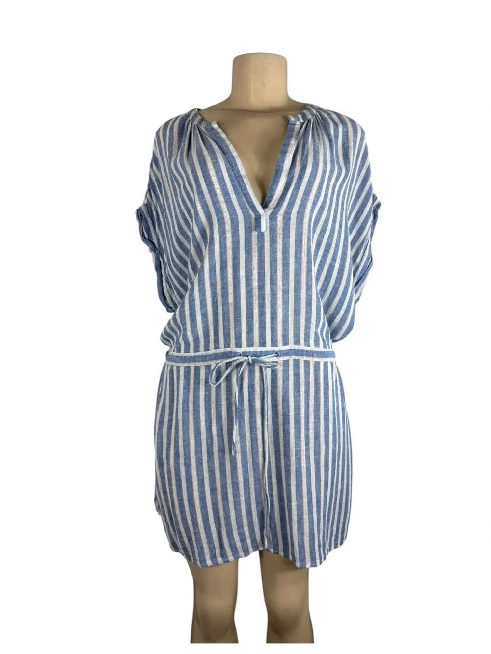 RAILS Angelina Linen Blue & White Striped Dress Size Large